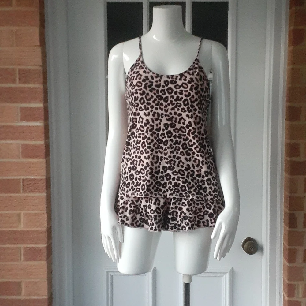 Jessica Simpson Leopard Print Cami Shorts Pajama Set Ruffle Trim Lounge SIZE S